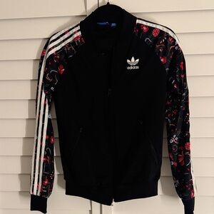 Adidas Black Jacket with Floral Sleeves